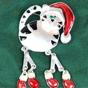 Dangle Legs Christmas Cat Brooch